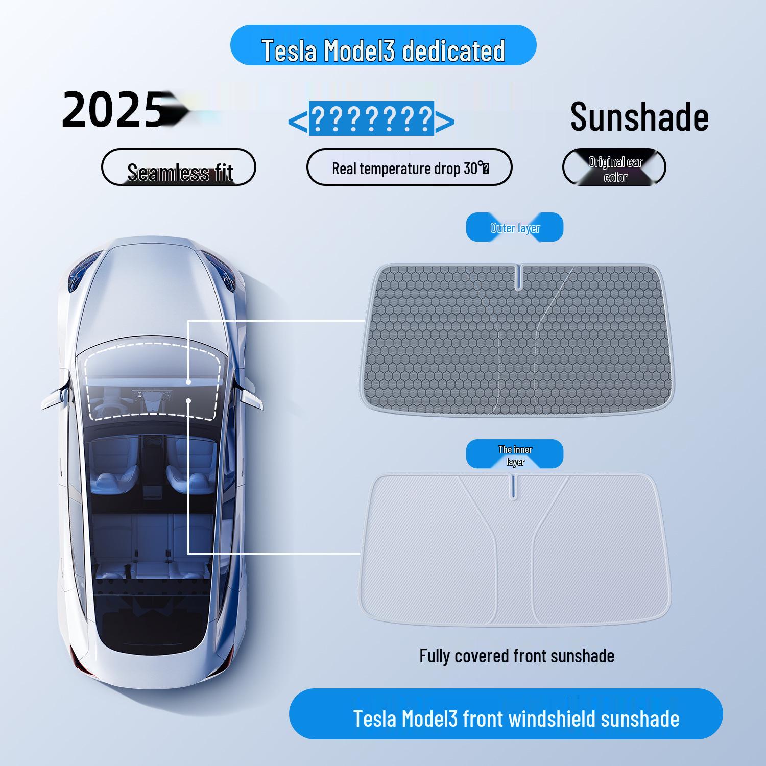 Tesla Model Y & 3 Sunroof Graphene Sunshade - New Version Model 3 Front Curtain