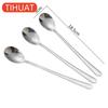 Round Dinner Dessert Long Coffee Stainless Steel Teaspoon with Handle Spoons