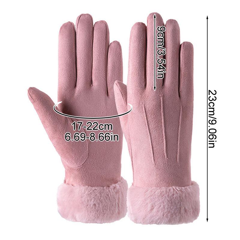 1Pair Touch Screen Winter Fleece Suede Soft Women Warm Gloves Ladies Fur Lined Thermal