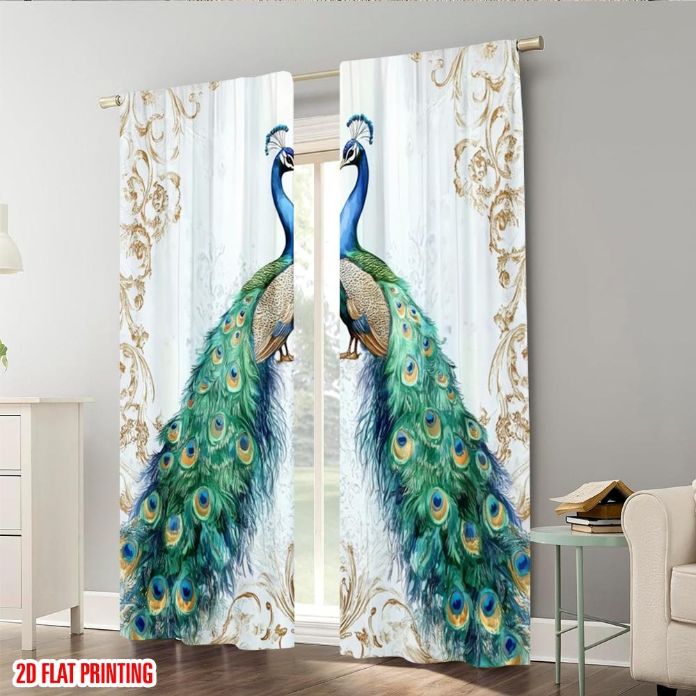 Set Of 2 Plane Printing Curtain Popular Majestic Peacocks Versatile Polyester Fabric Without Rod All Living Room Curtains Made Window Treatment