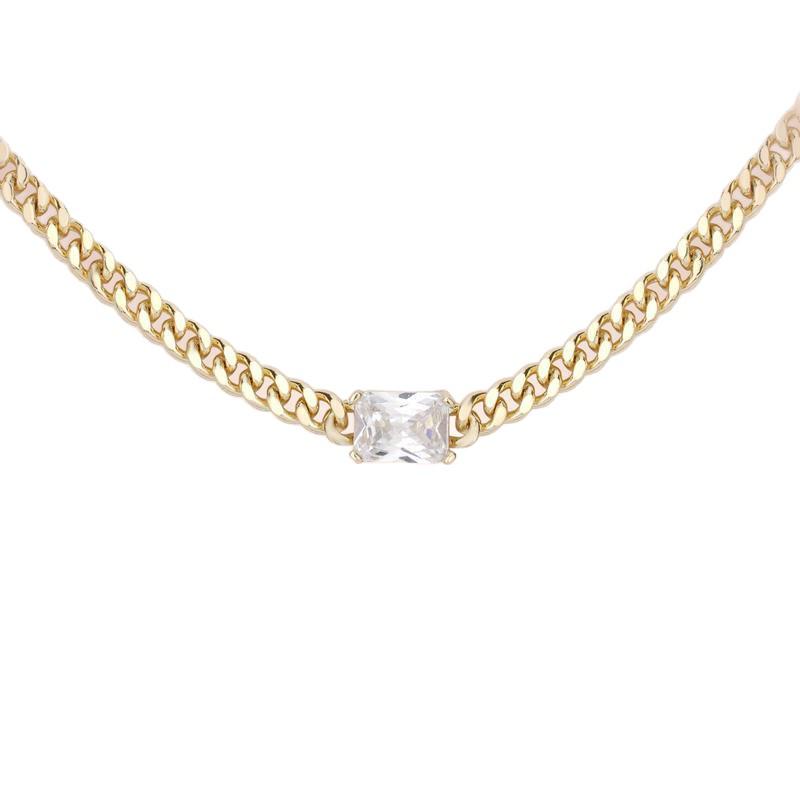 Cubic Zirconia Gold-Plated Cuban Chain Necklace - European American Fashion Statement for Women