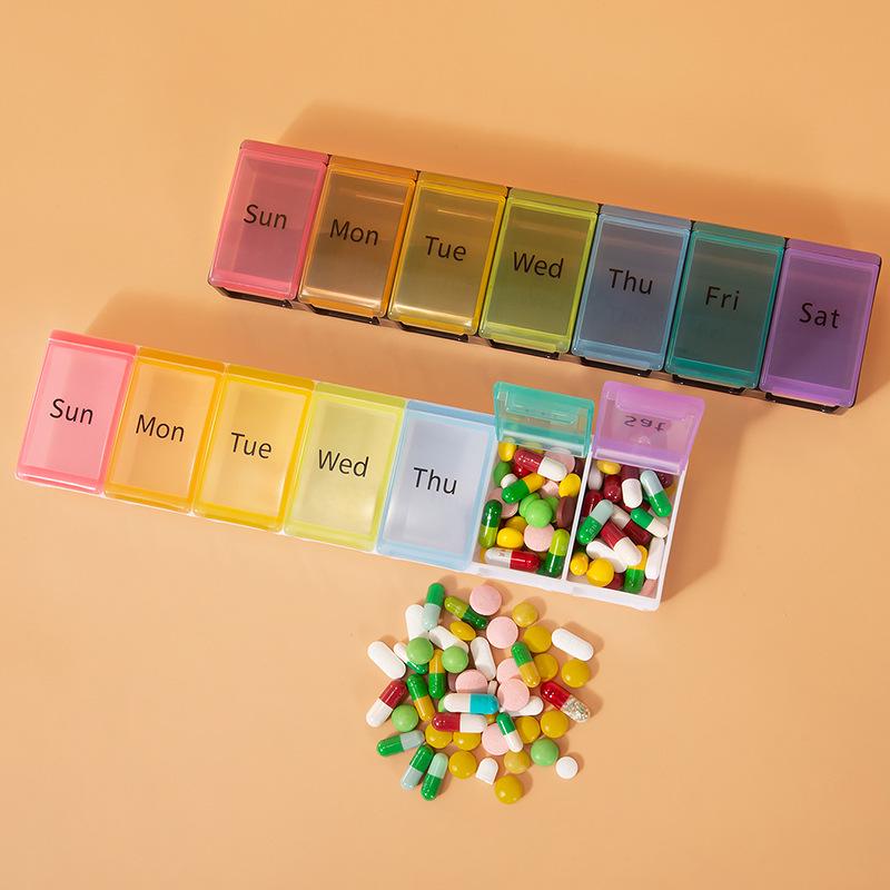 Portable Large Capacity 7-Day Pill Box with 14 Compartments
