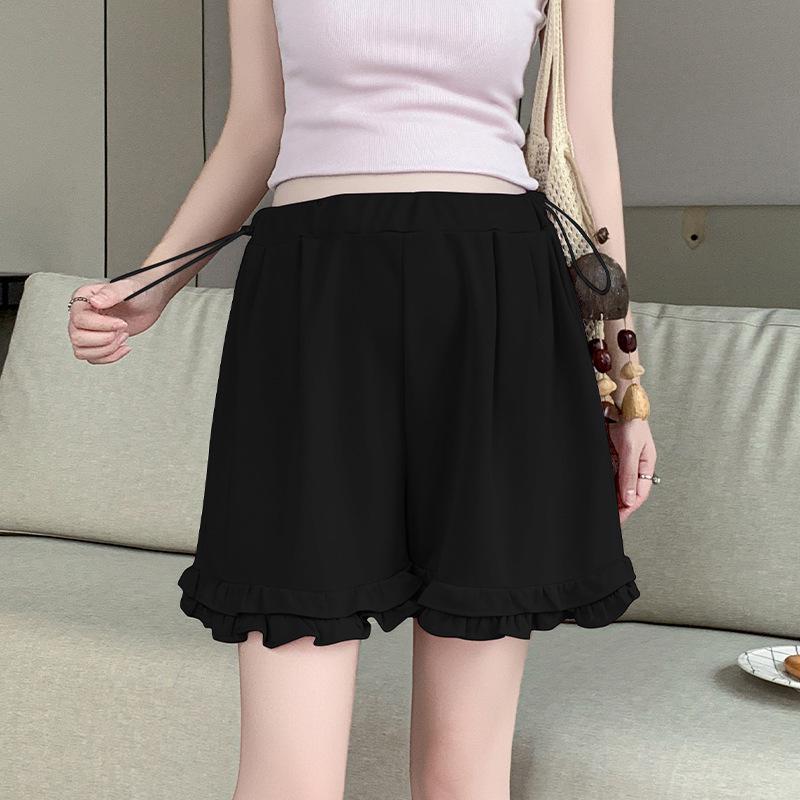 

Maternity Elastic Waist Ruffled Shorts - Plus Size Casual Summer Wear for Women L чорний