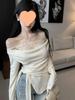Women's Patchwork Lace One-Shoulder Top - Slim Fit, Early Autumn Long Sleeve Base Layer