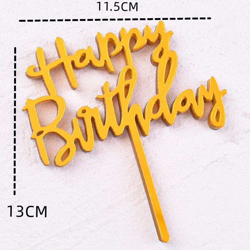 10 Pcs Rose Gold Happy Birthday Cake Topper Silver Black Simple Design Acrylic Cake Toppers Baby Shower Party Dessert Decoration