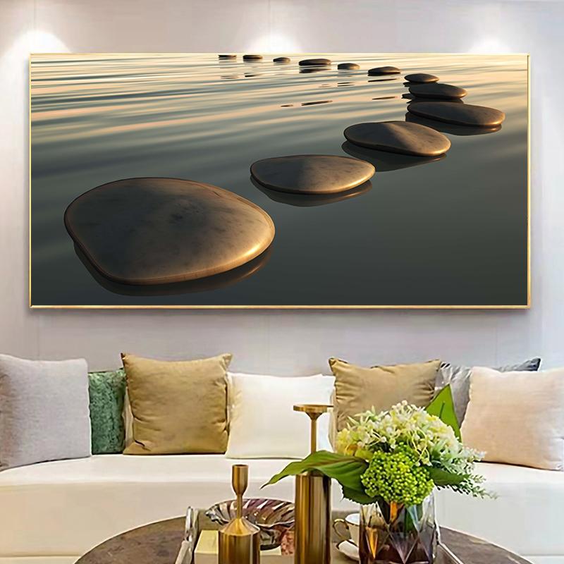 Naturlig strand Zen Sten Canvas Målning Havslandskap Landskap Zen Balance Feng Shui affischer och tryck för vardagsrumsinredning Quadro
