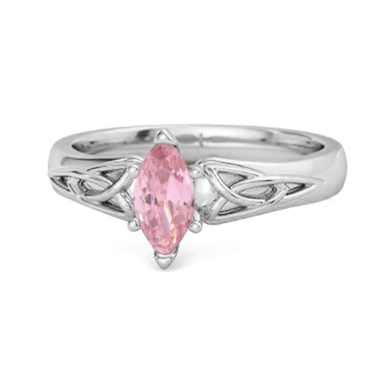 

Celtic Pink Zirconia Women Wedding Ring 925 Sterling Silver Trinity Knot Band Women Wedding Ring 8 біле золото кольору