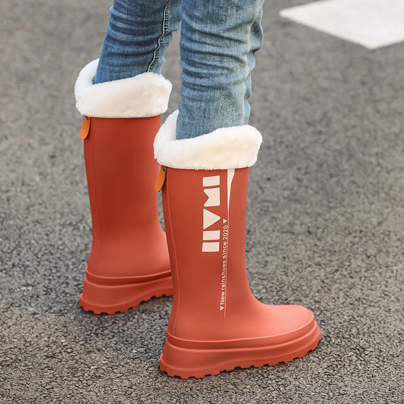 New rain shoes high tube women's rain boots outdoor waterproof shoes rubber shoes velvet warm thickened non-slip water boots