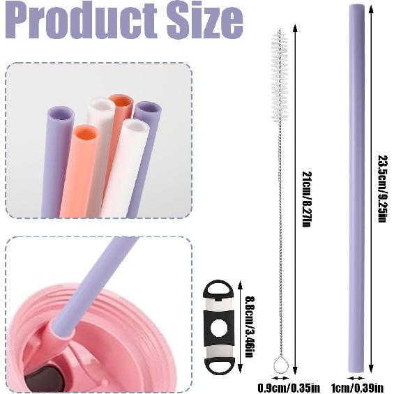 6pcs Replacement Straws for Owala FreeSip 24oz 32oz, 3 Colors Reble Plastic Straws with Cleaning Brush & Cutting Tool Water Bottle Tumbler Cleaner