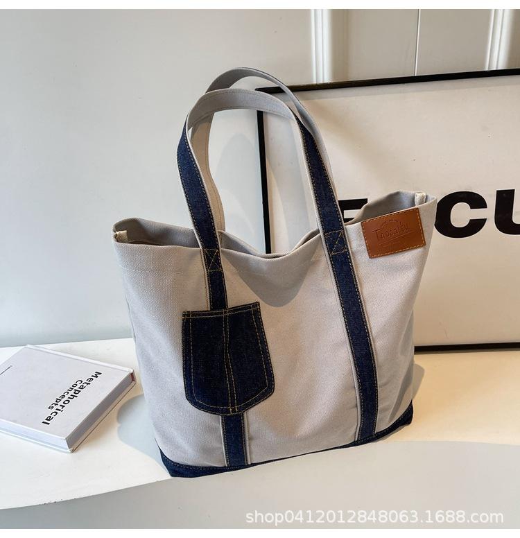 Casual Splicing Canvas Bag Women's 2025 New Large-capacity Fashion Commuter Bag Korean Version Popular Shoulder Bag