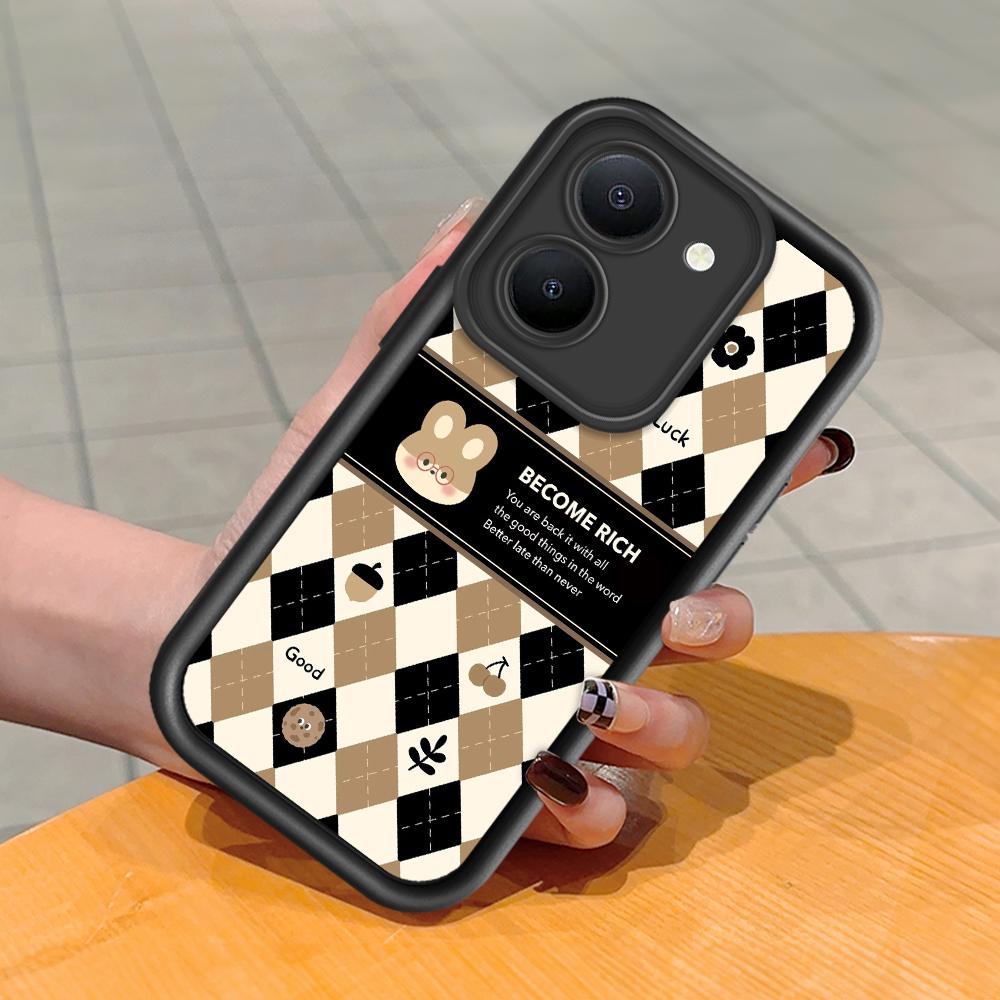 Soft Silicone Square Ladder Printing Pattern Phone Casing Full Cover Camera Shockproof Protection Rubber Case for Vivo