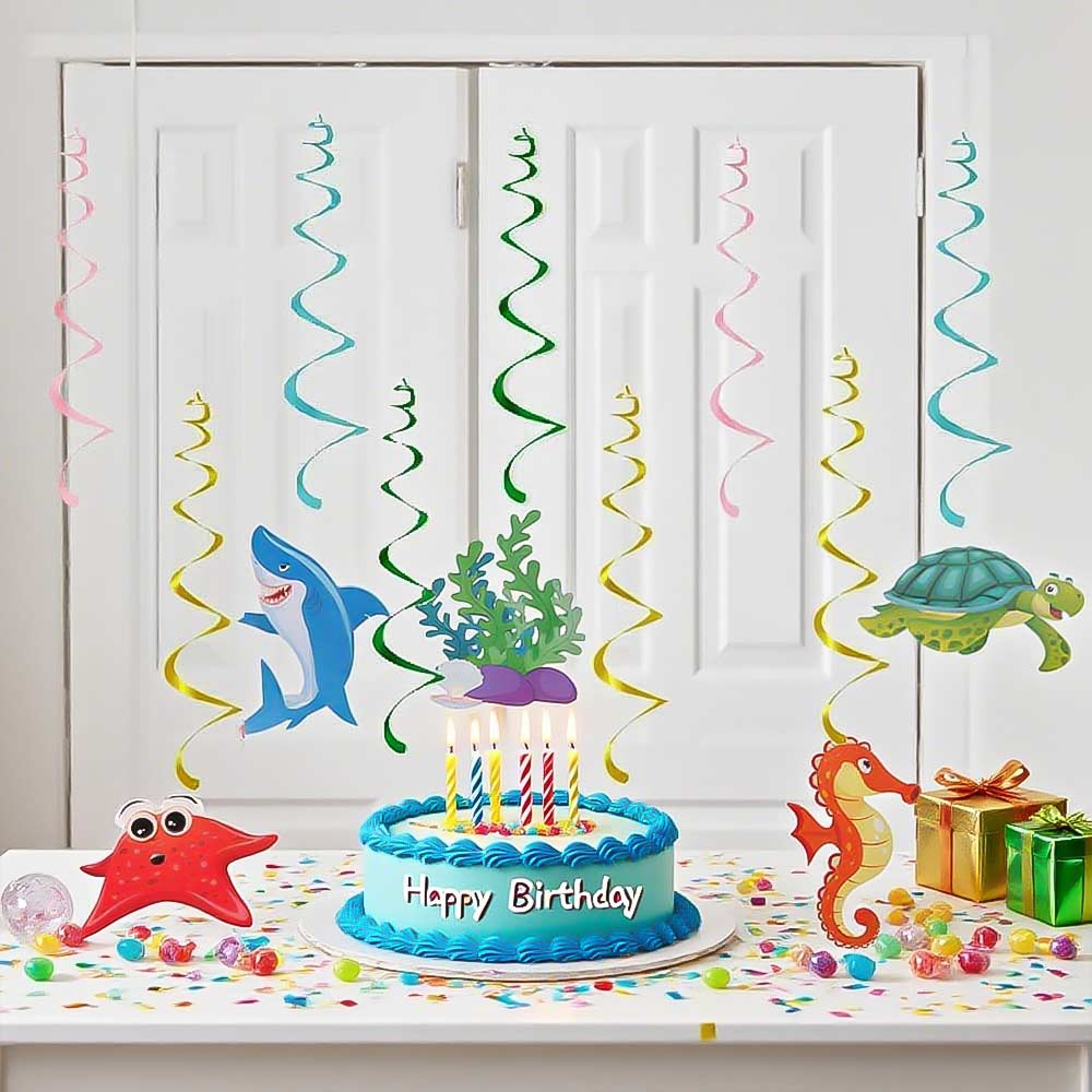 Paper Hawaiian Spiral Ornaments Colorful Summer Theme Pendant Ocean Animals Hanging Flag  Wedding