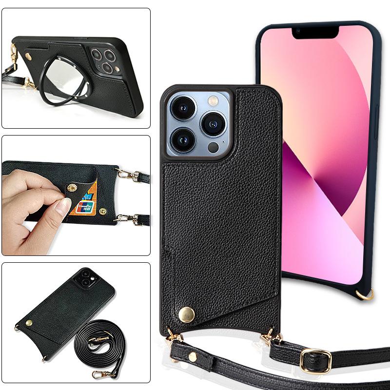 Crossbody Lanyard Leather Case for Apple 16 Pro Max - Fishtail Design, Anti-Fall Protection