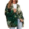 Women's Fashion Long Sleeve Christmas Print V-Neck Button Loose Cardigan Top
