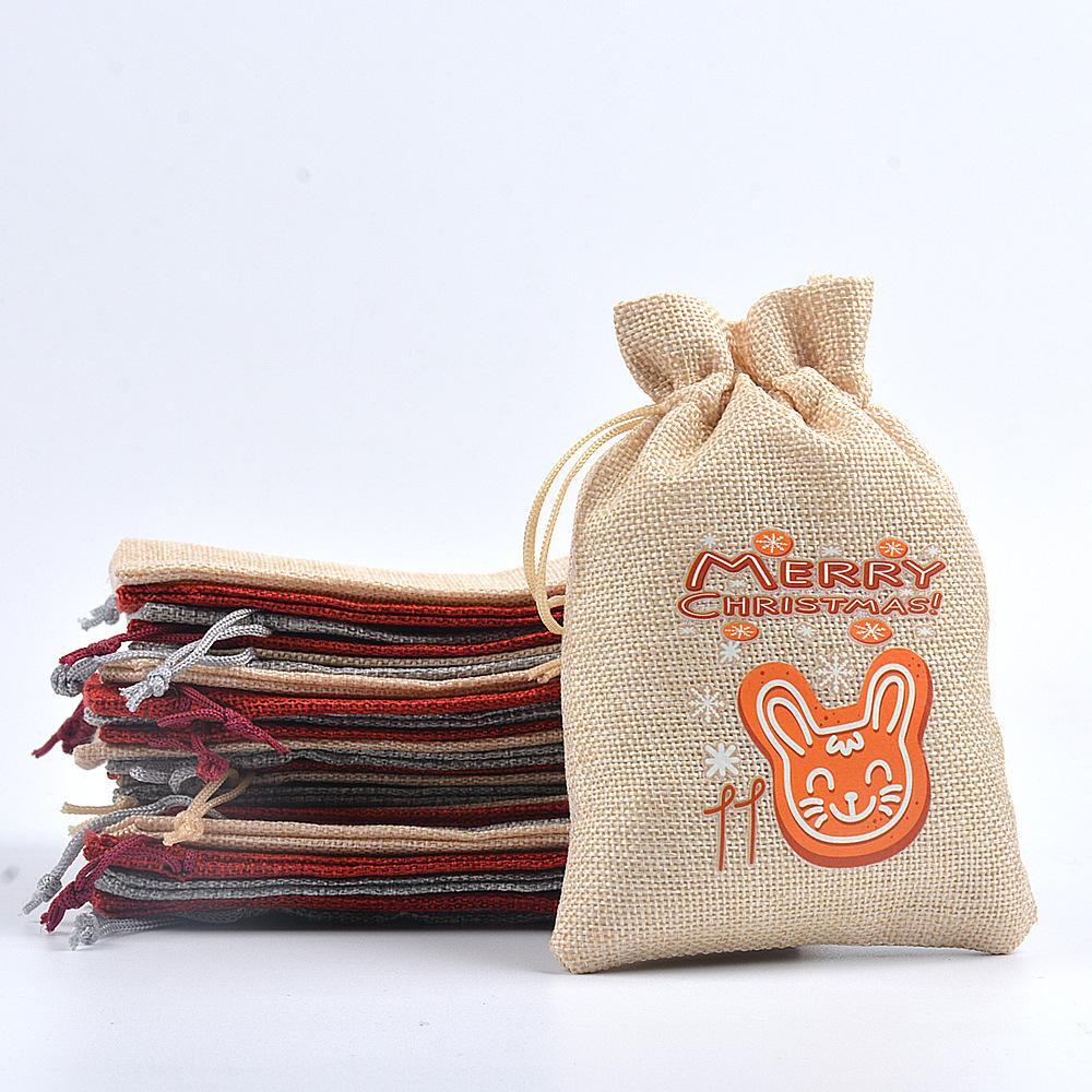 24pcs Countdown Drawstring Bag Linen Drawstring Bag Christmas Arrival Calendar Christmas Gift Bag 24-digit Cloth Bag
