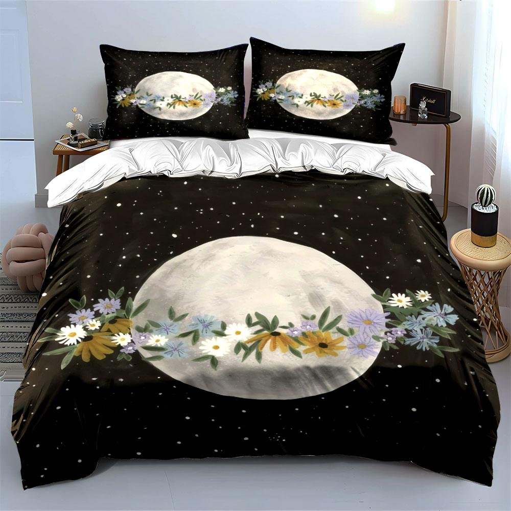 Moon Flower Art Decor Set Soft Comfortable Duvet Cover Bedding Set Included 1*Duvet Cover & 2*Pillowcases, Gift
