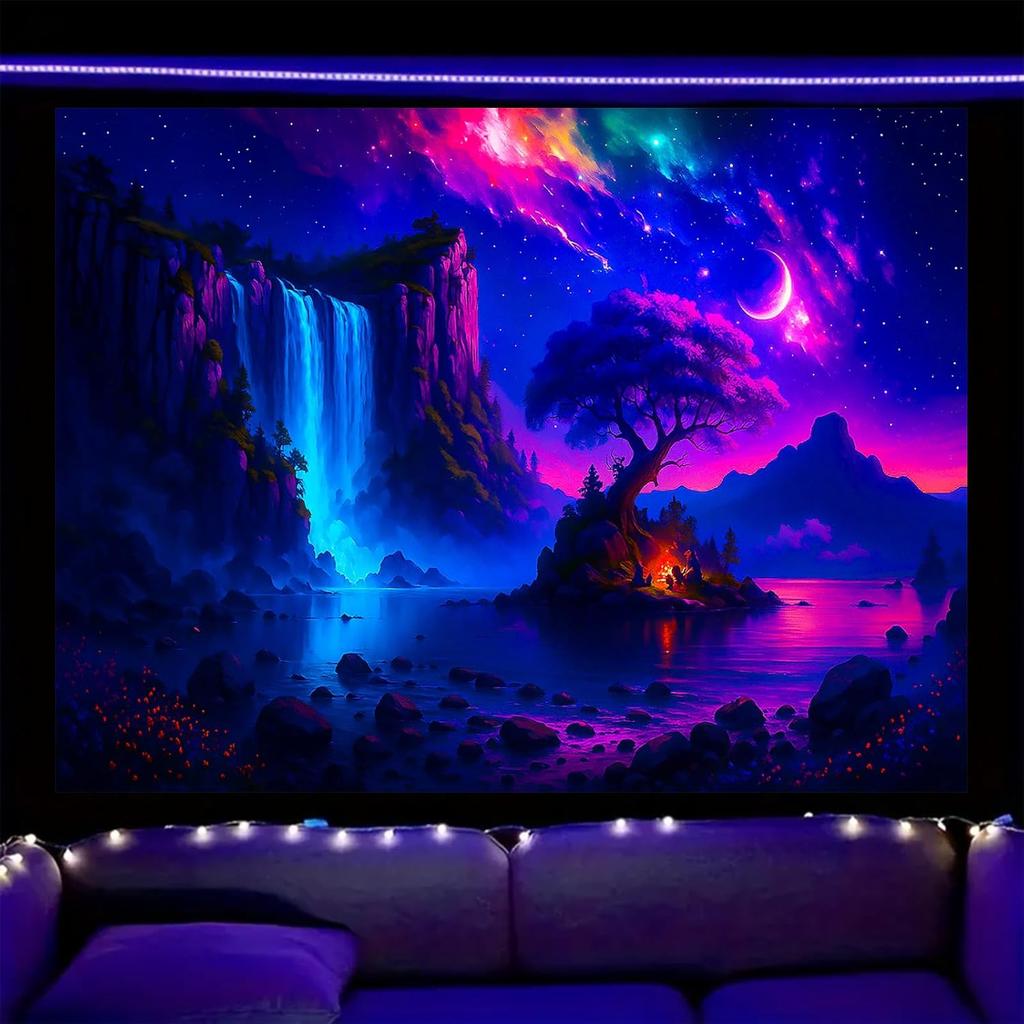 Nuxovilar UV Reactive Tapestry Flaming Scarecrow Pumpkin Scene BlackLight Tapestries Cool UV Black Light Halloween Horror Tapest