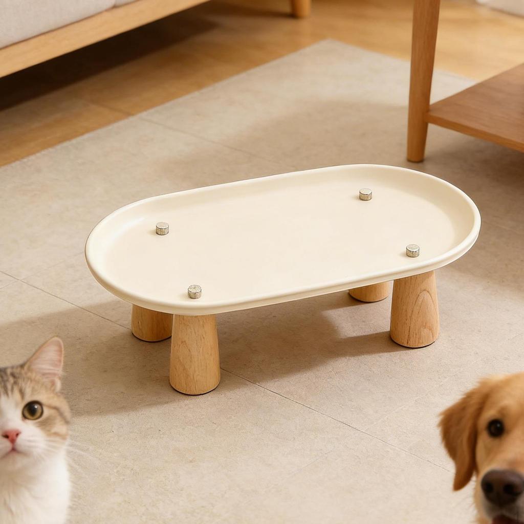Cat Bowl Holder, Elevated Feeding Stand, Food with Wooden Legs, Easy to Clean, Non-slip, for