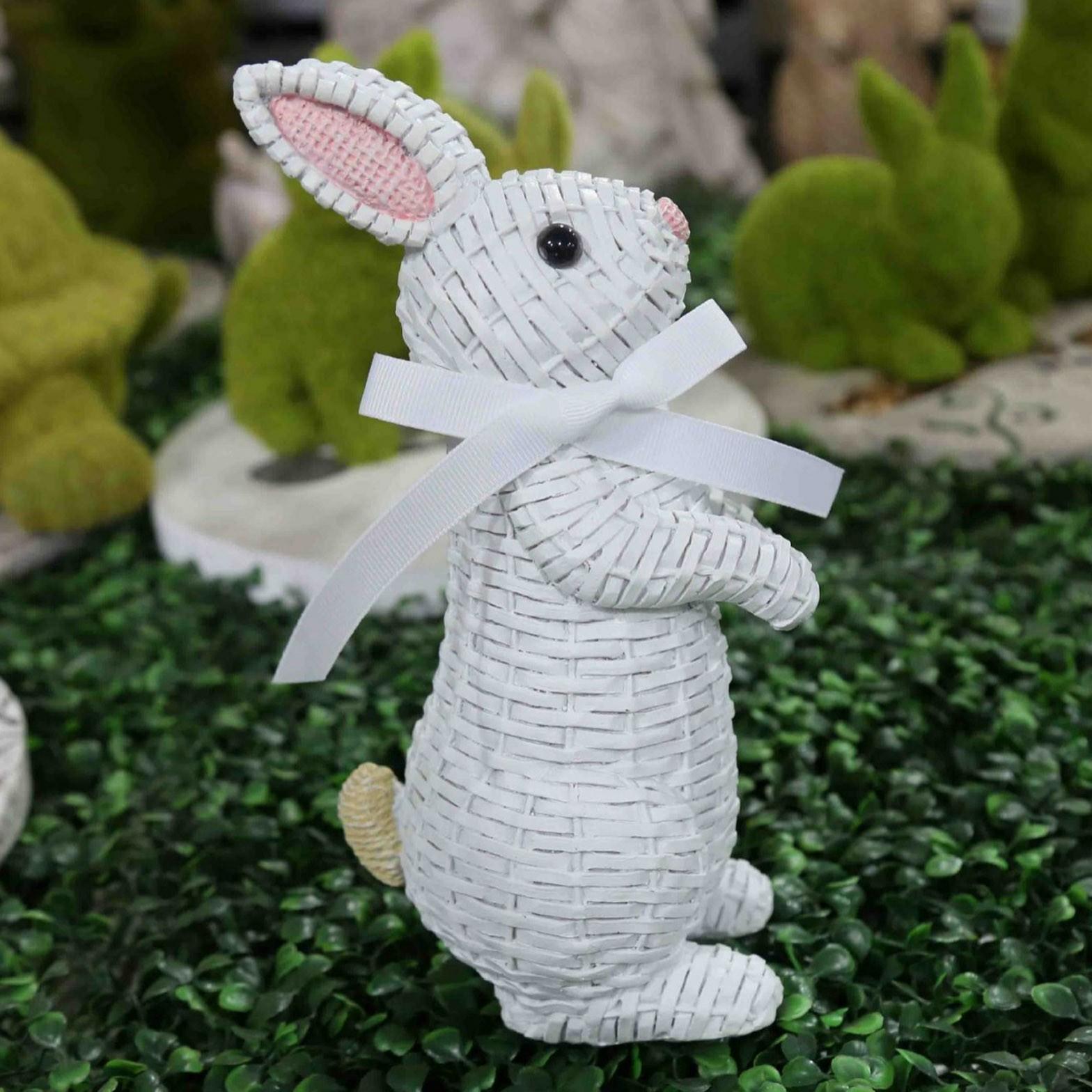 

Rattan Effect Resin Rabbit with Bowknot Home Garden Children Room Ornament G