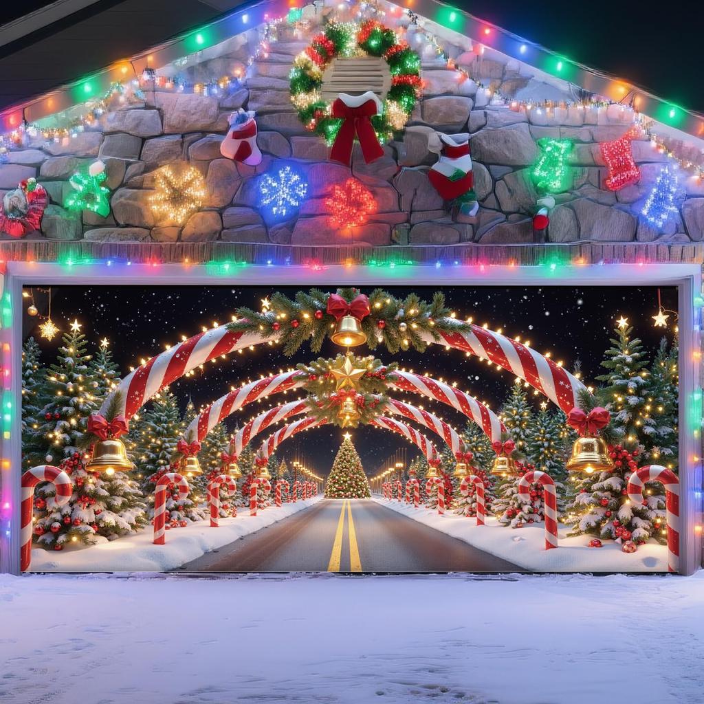 716 Ft Christmas Garage Door Cover, Large Garage Door Christmas Decoration, Garage Banner, Cheerful Garage Mural