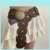 Cintura Larga in Ecopelle Stile Boho con Fibbia Metallica Circolare per Donne Moda Estiva