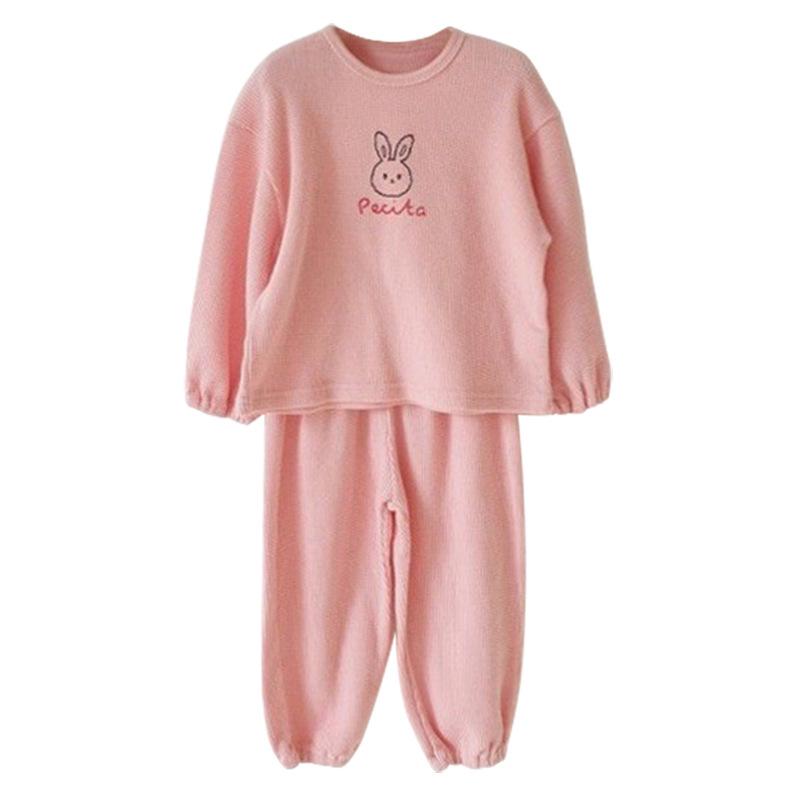 Autumn Clearance: Korean Kids' Waffle Knit Rabbit Print Two-Piece Set