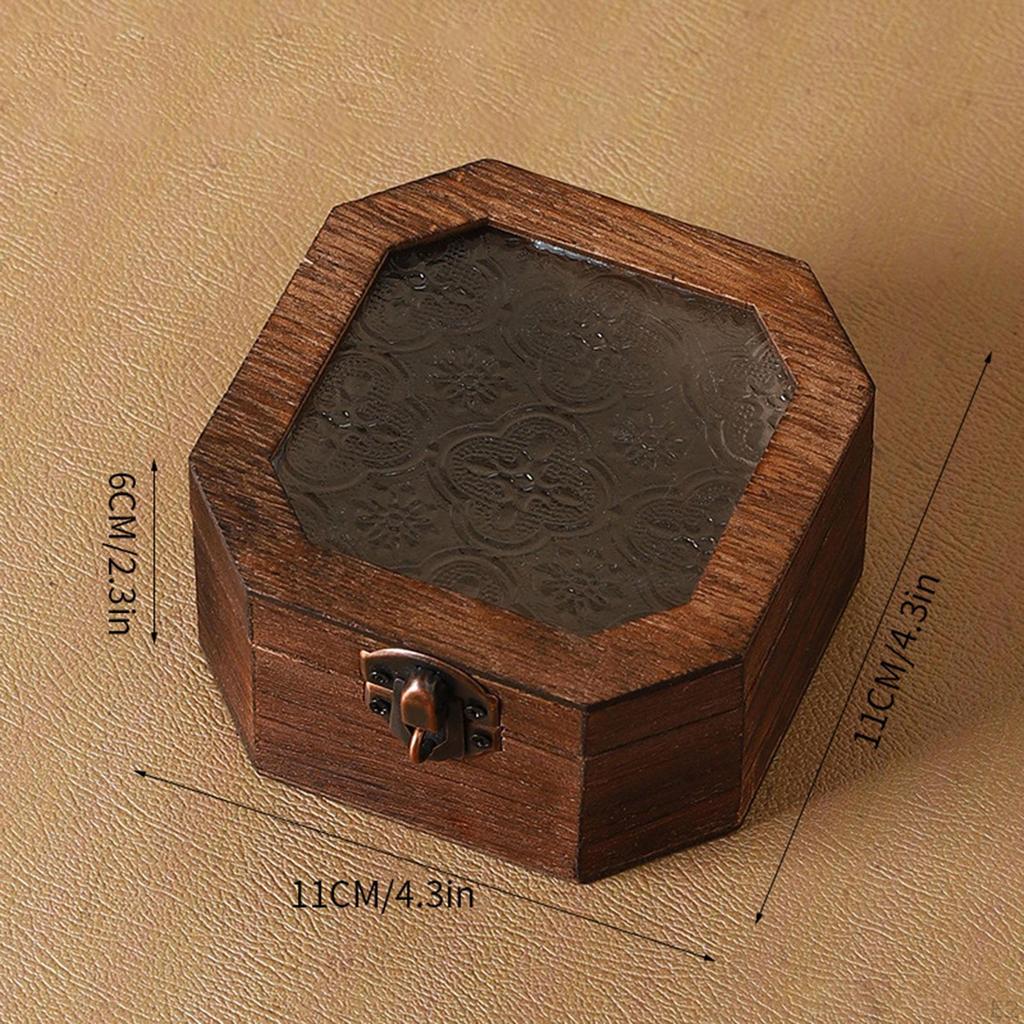 Wooden Storage Box Gift Gifts Semi Transparent Glass Lid Sturdy Organizer Ornament for Bedroom
