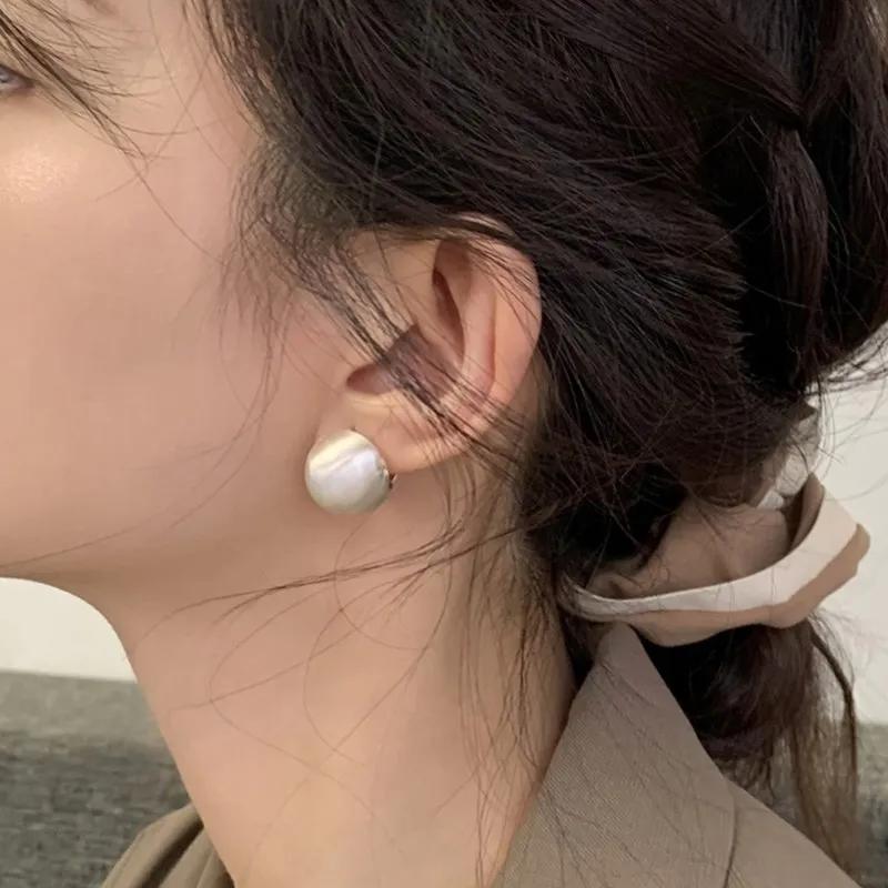 New Fashion Gold Color Metal Matte Brushed Earrings for Women Exquisite Minimalist Frosted Round Ear Buckle Jewelry Accessories
