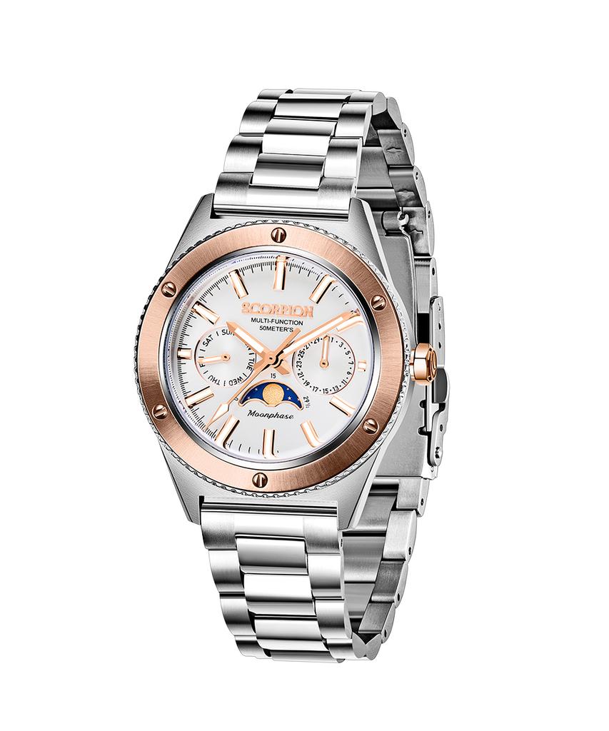 Seukolpion 40Mm Moonphase Men'S Metal Watch Sp3581M-Wrg [Leather Band Included]