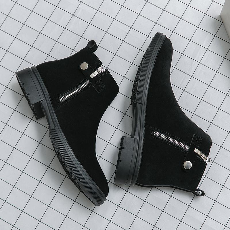 Winter Black Suede Boots Men's Fashion Outdoor Casual Boots Men Autumn Boots Retro Style Ankle Boots Genuine leather boots man
