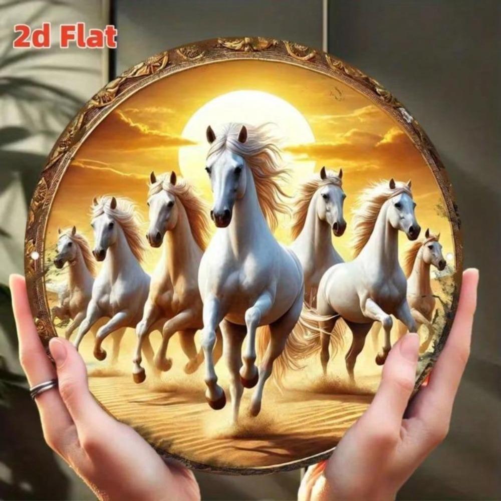 7 Pieces White Horse Sunset Metal Art Wall Decor for Meditation Room Home Aesthetic
