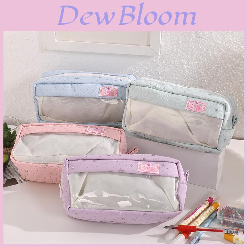 Girl Heart Star Embroidery Large Capacity Dual Layer Pen Case With Storage For Students