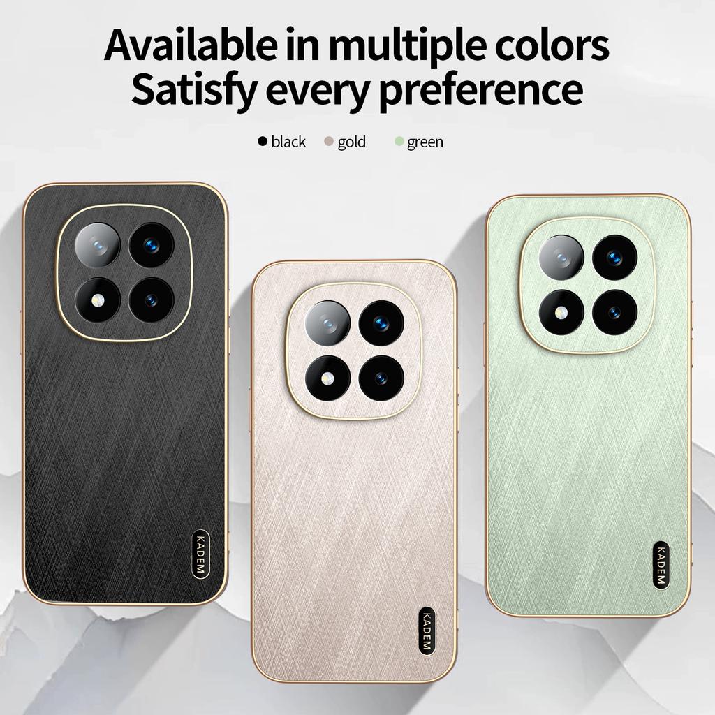 For Xiaomi Redmi Note 14 Pro+ 5G Phone Case Luxury Brushed Leather Electroplated Bumper Soft TPU Cover