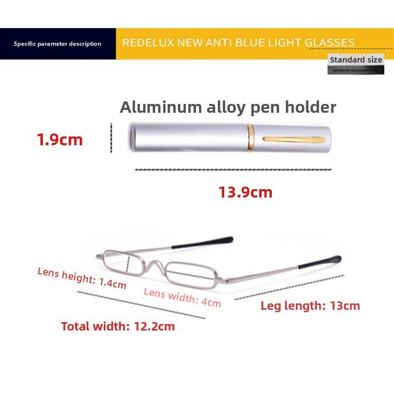 Ultralette lesebriller High-definition Spring Frame Presbyopia Earwear Mote Mini Penneholder Bærbar med Brilleetui