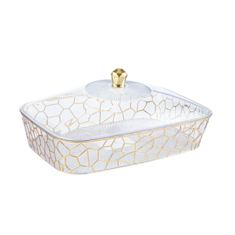 

with Lid and Handle Fruit Snacks Plate Tray Rectangle Square Snack Serving Tray Case Kitchen S золотой/прозрачный