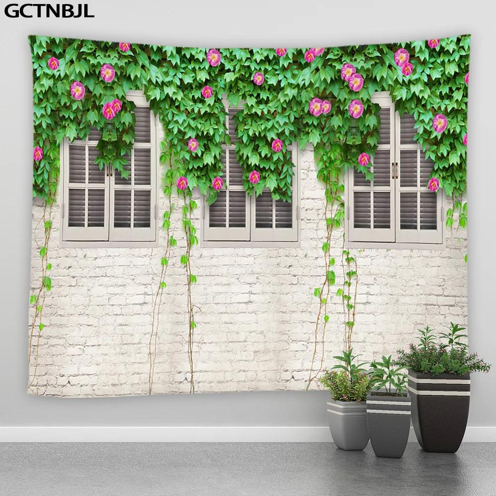 Landscape Tapestry Flowers Plant Retro Style Old Door Rural Scenery Wall Hanging Big Tapestries Bedroom Background Decor Blanket