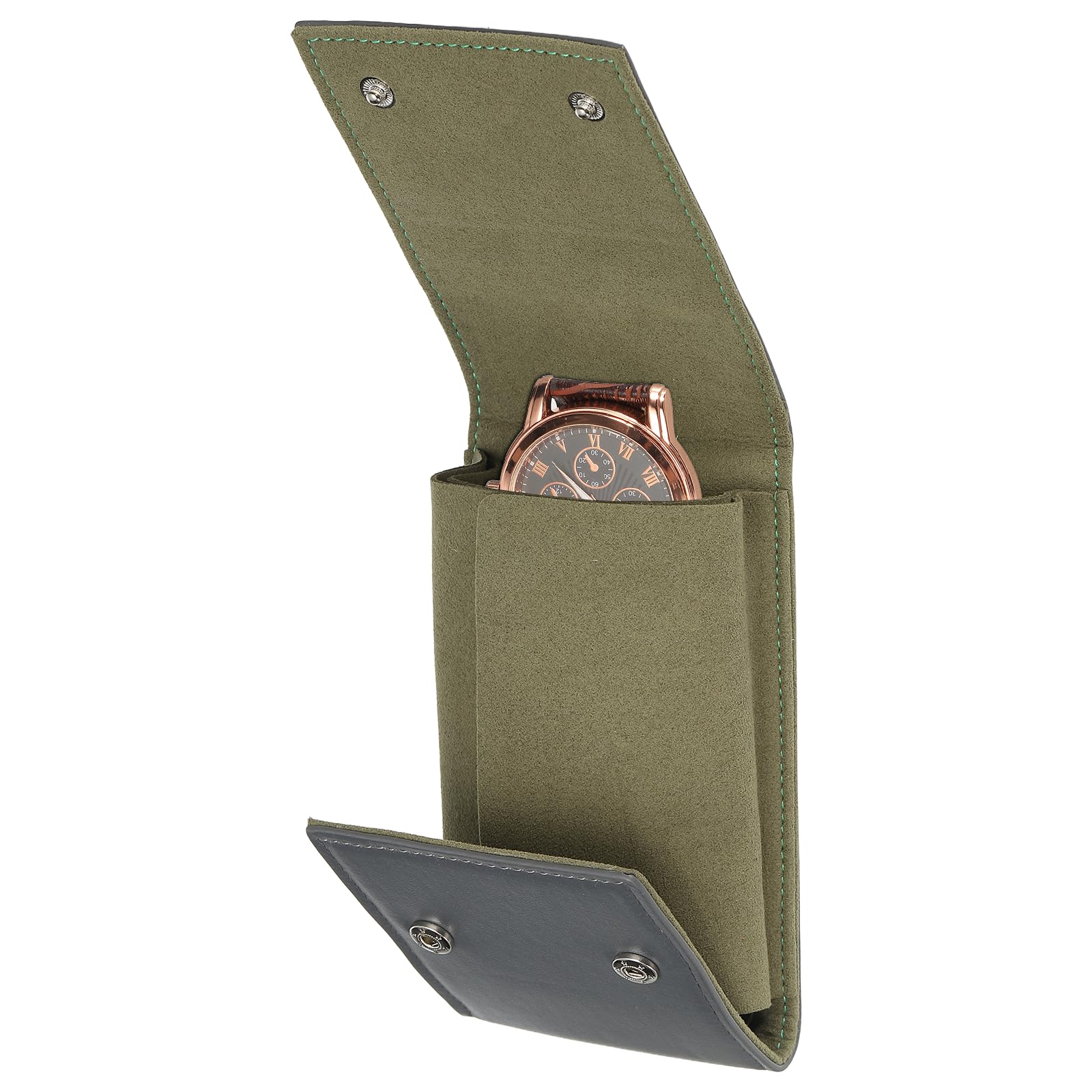 uxcell Watch Winder Case, Travel Leather Watch Organizer, Unisex, Green