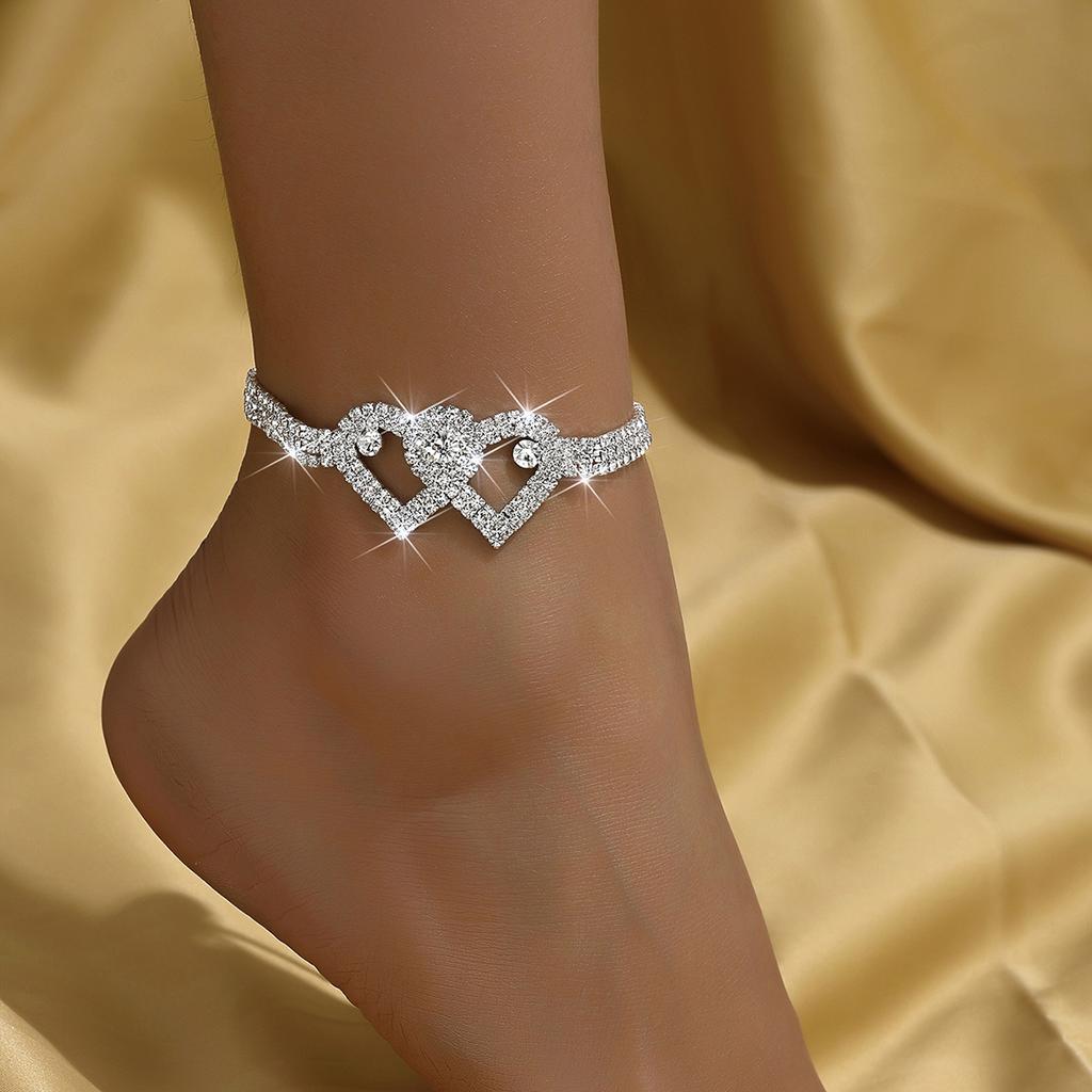 1PC Women's Fashion Trendy Peach Heart Foot Chain Zircon Accessories Suitable for Date, Party, Festival Gifts