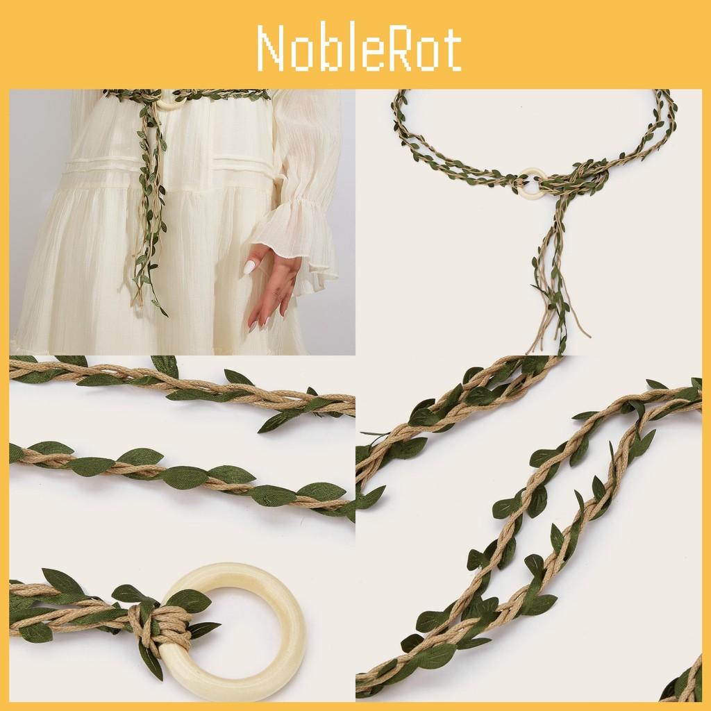 Creative Wooden Circular Buckle Decoration Leaf Branch Design Women Weaving Belt