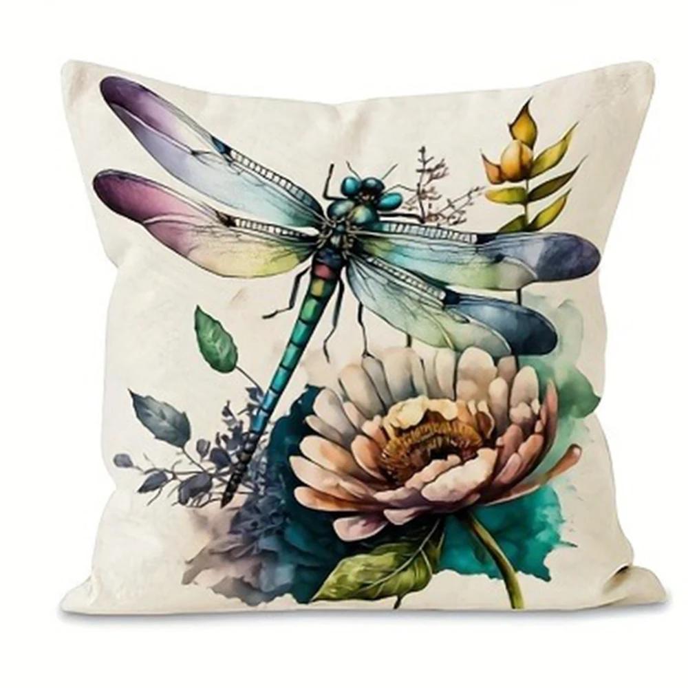 

Dragonfly floral pattern printing pillowcase living room sofa chair cushion cover home bedroom room decoration 45x45cm 16x16in 40x40cm