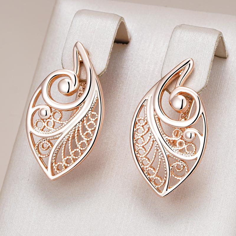 Fashion Glossy  Rose Gold Color Ethnic Bridal Earrings Unusual Hollow Flower Drop Earrings For Women Daily Jewelry