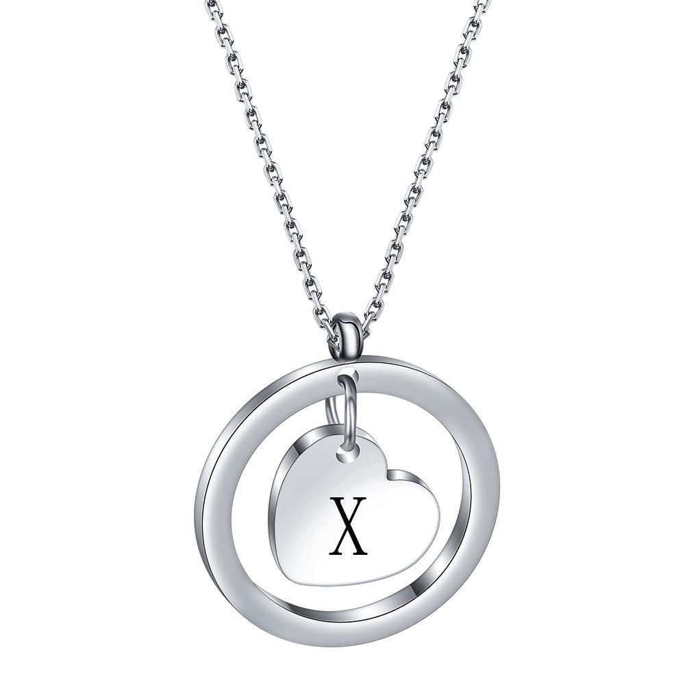 Round Heart Initial Necklace, 304 Stainless Steel, Custom Engraved, 26 Letters, Gift for Women