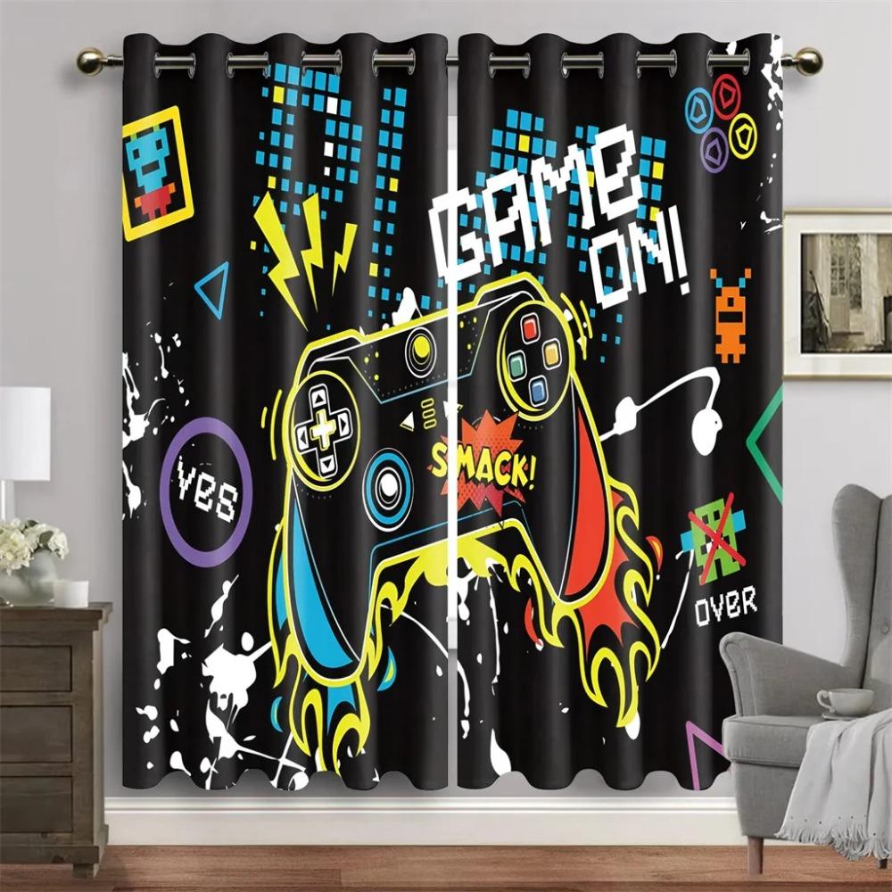 2 Panel Gamepad Printed Curtains for Esports Room Large Windows Floor-to-ceiling Window Blinds Grommet Top Cortinas Drapes