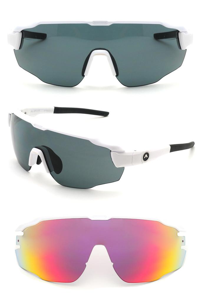 Polarized Sports FIT UV UV400 Red Mirror Lens A-FIT Men's Sunglasses, White, MASTER, Protection, Protection, Set, AF-808-C3-RDRM