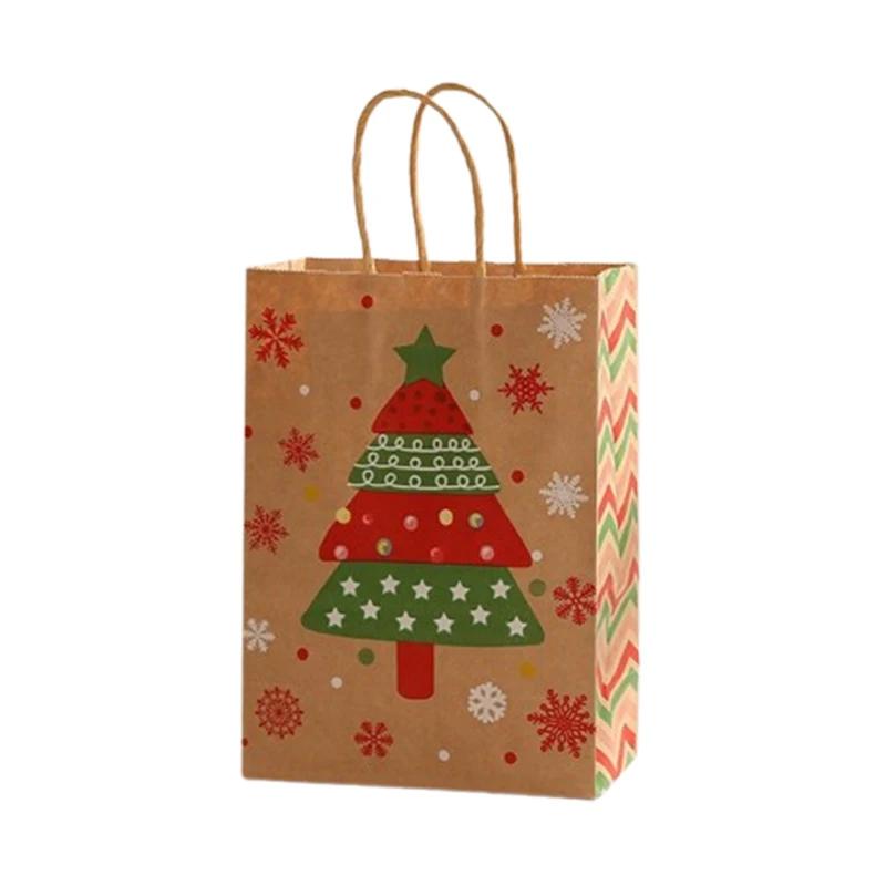 

60 шт. Рождественские подарочные пакеты Крафт-бумажные упаковочные пакеты Сумки Праздничные пакеты для мобильного хранения Рождественские декоративные материалы 1Bag-12PCS