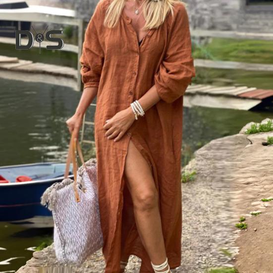 Langes Hemd für Damen, Rundhalsausschnitt, langärmelig, einreihig, einfarbig, lockere Passform, lässig, vielseitiges Hemd