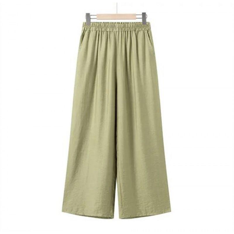 

Women s Cotton & Linen Wide-Leg Pants - Summer Fashion for Middle-Aged & Elderly 4XL (130-140 jin) зелёный