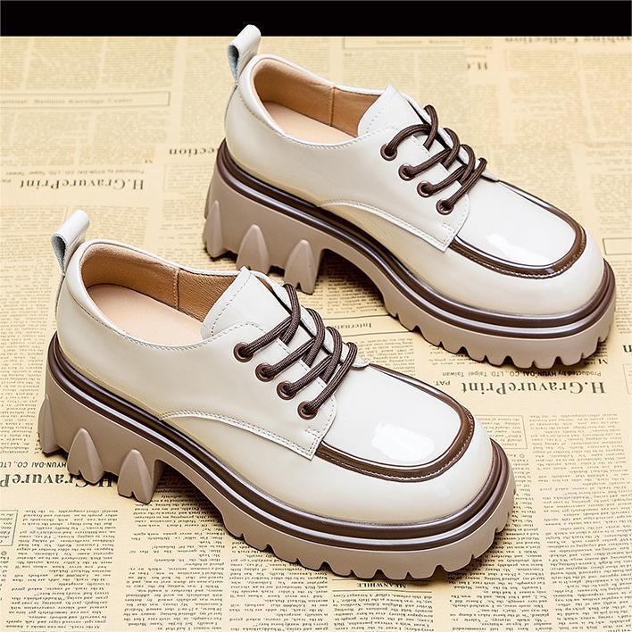 

Foreign trade single shoes autumn new color matching loafers British style round head thick sole thick heel small leather shoes women 40