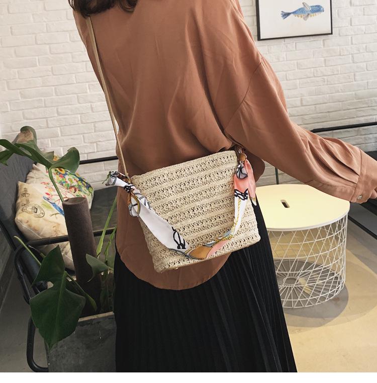 SCIONE Straw Small Bag Female New Summer Forest Woven Silk Scarf Fairy Bucket Bag Girl Messenger Beach Bag