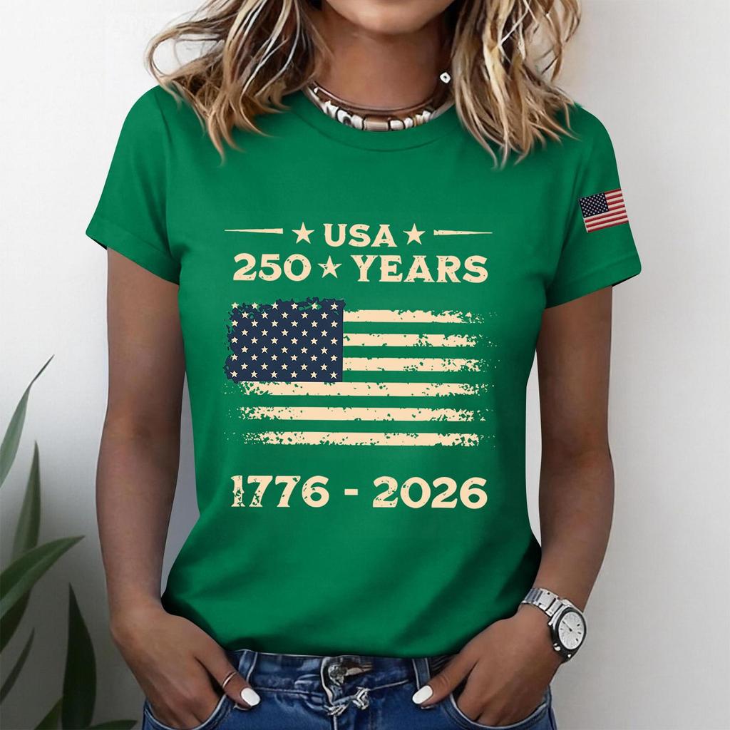 Women's Fashion Casual Printed Short Sleeve Round Neck Pullover Tops
